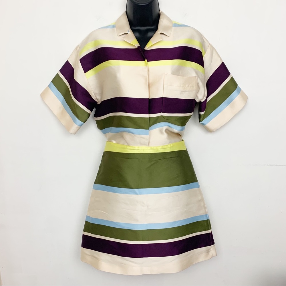 MSGM Striped Collared Shirt Skirt Set Silk Blend